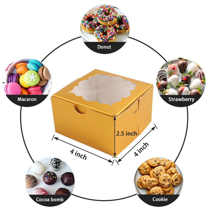 NPLUX 50 Pack Gold Bakery Boxes with Window 4x4x2.5 inches Pastry Boxes for Birthday Baby Shower Party - Image 5